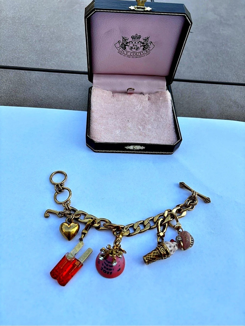 Juicy Couture Y2K gold tone Starter Charm Bracelet with multi charms